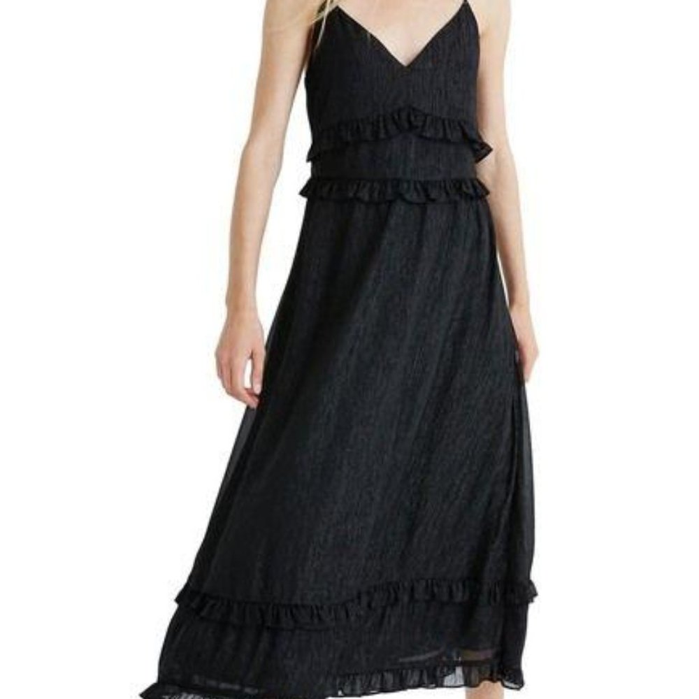 Madewell Metallic Stitch Ruffle Dress NWT